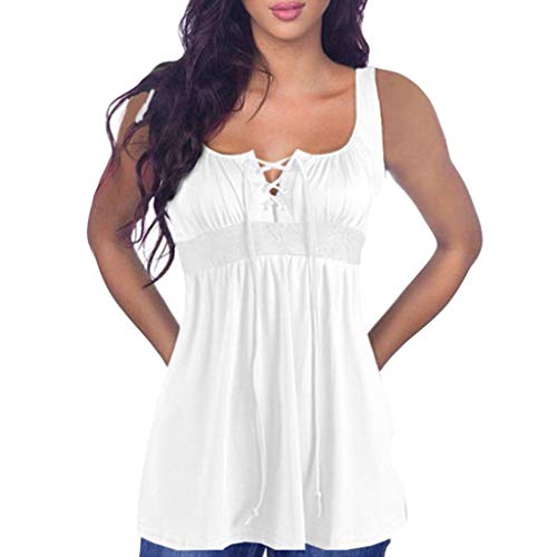 Camiseta Sin Mangas Mujer SHOBDW 2020 Nuevo Playa de Verano Deporte Camisetas Mujer Tirantes Chaleco con Cordones Camiseta Blusa Camisetas Sin Mangas para Mujer Tallas Grandes(Blanco,M)