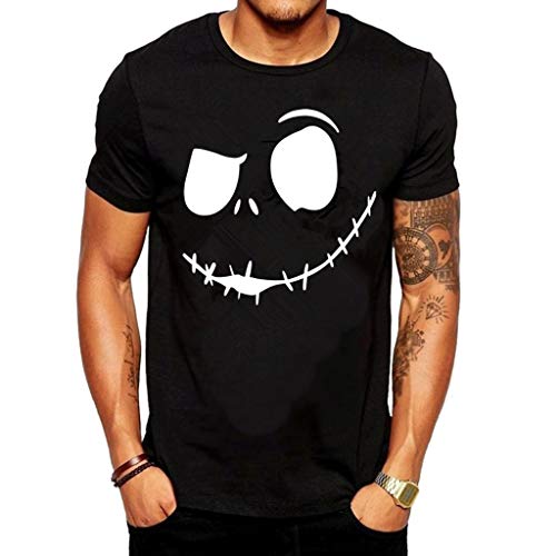 Camisetas Hombre Originales Manga Corta Verano,JiaMeng Camiseta cómoda con Cuello Redondo y Cuello Redondo de New Evil Smile de la Impresión de la Moda Camisetas