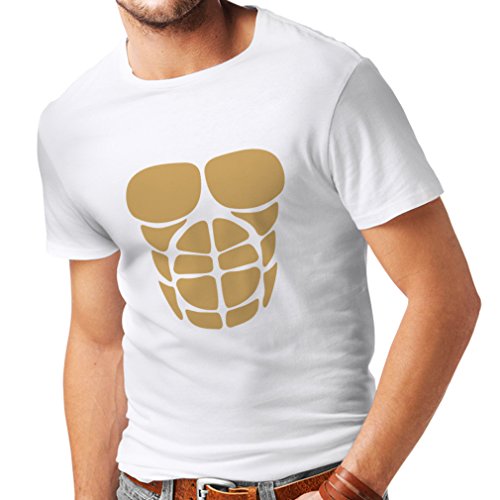 Camisetas Hombre para su Crecimiento del músculo - Camisetas Divertidas del Entrenamiento (Medium Blanco Oro)