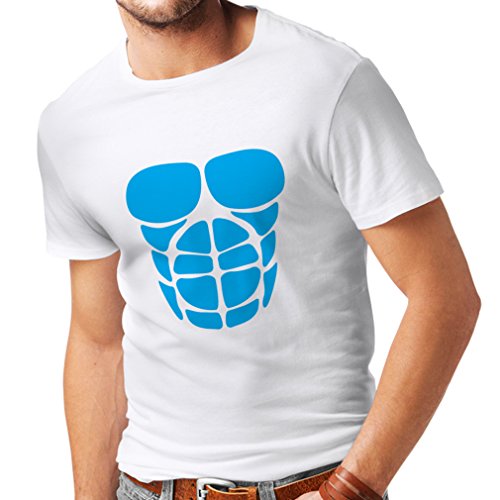 Camisetas Hombre para su Crecimiento del músculo - Camisetas Divertidas del Entrenamiento (XX-Large Blanco Azul)