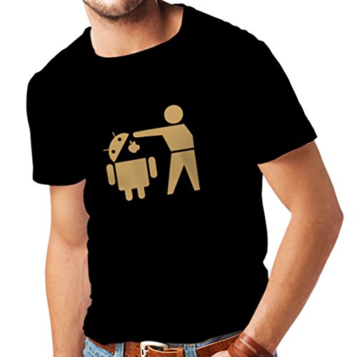 Camisetas Hombre Robot Android Divertido - Regalo para los Fans de tecnología (Medium Negro Oro)