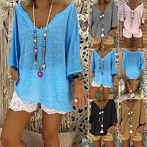 Camisetas Mujer Manga Corta SHOBDW Tops Verano Cuello En V Sexy Caftan Boho Blusa De Las Señoras Vestido Holgado Hippie De La Vendimia Suelto Cover Up Playa Mujer Talla Grande S-5XL(Caqui,5XL)