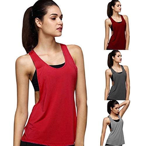 Camisetas sin Mangas Mujer,SHOBDW Playa De Verano Sexy Suelto Talla Grande Cuello Redondo Gimnasio Deporte Entrenamiento FíSico Entrenamiento Blusa para Correr para Mujer(Gris Oscuro,M)