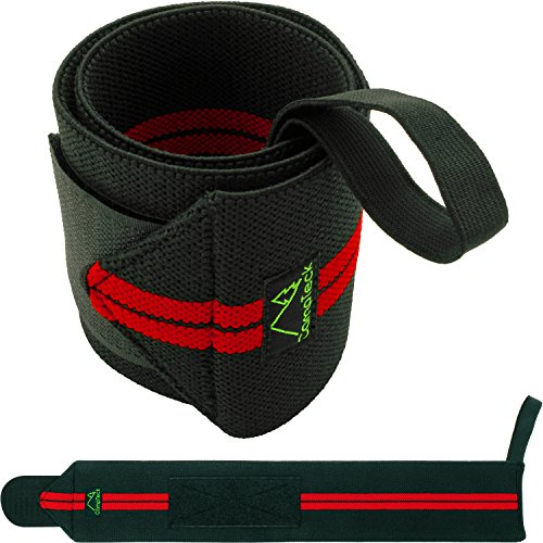 CampTeck U6832 Muñequera Deportiva Ajustable Wrist Wraps Gym para Levantamiento Pesas, Musculacion, Entrenamiento, Powerlifting - Talla Unica, Negro y Rojo - 1 Par