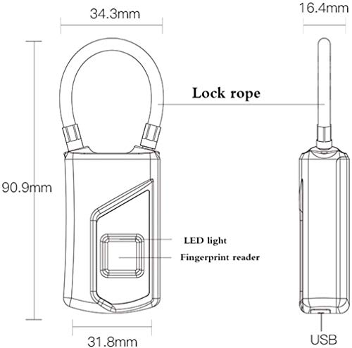 Candado de huellas digitales, soporte 10 juegos de huellas dactilares Gimnasio Lock for Locker, Deportes, Escuela y de los empleados del armario, al aire libre, Valla (No aplicación de bloqueo)