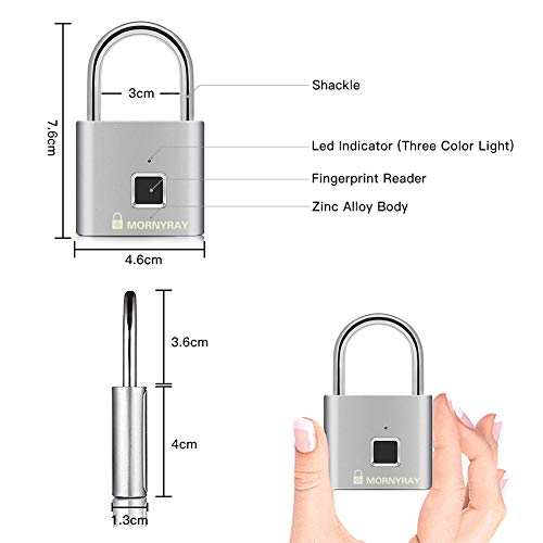 Candado Huella Dactilar Seguridad, Cerradura Electronica Sin Llave Inteligente IP65 Candado Recargable USB Antirrobo Prueba de Agua para Armario Escolar, Gimnasio, Puerta, Gabinete, Maleta (Plata)