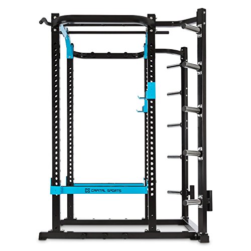 Capital Sports Amazor Jaula de sentadillas, multifuncional, soportes de seguridad con apoyos de goma, barra con empuñaduras para dominadas, estructura de acero termolacado, Amazor P