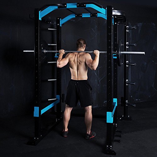 Capital Sports Amazor Jaula de sentadillas, multifuncional, soportes de seguridad con apoyos de goma, barra con empuñaduras para dominadas, estructura de acero termolacado, Amazor P