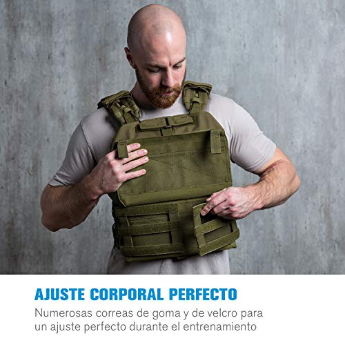 CAPITAL SPORTS Battlevest 2.0 Chaleco de pesas - incluye 2 placas de pesas: 2x 8.75 lbs, gran comodidad de uso y distribución óptima del peso debido al acolchado grueso en los hombros, verde oliva