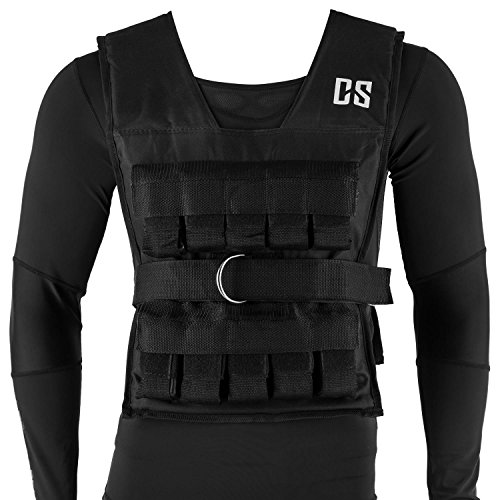 CAPITAL SPORTS Monstervest Chaleco lastrado relleno de metal 20 kg peso (20 pesos extraíbles, correa ajuste nylon, exterior reforzado, acolchado suave comodidad entrenamiento, pecho transpirable, neg