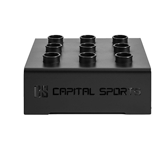 Capital Sports Mountar Soporte de Barras Bar Holder Negro Acero (Almacenaje de Barras de Peso, Capacidad 9X bara olímpica 50mm diámetro, Posible sujeción al Suelo, 27kg Peso)