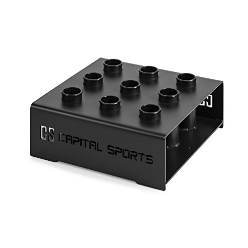 Capital Sports Mountar Soporte de Barras Bar Holder Negro Acero (Almacenaje de Barras de Peso, Capacidad 9X bara olímpica 50mm diámetro, Posible sujeción al Suelo, 27kg Peso)