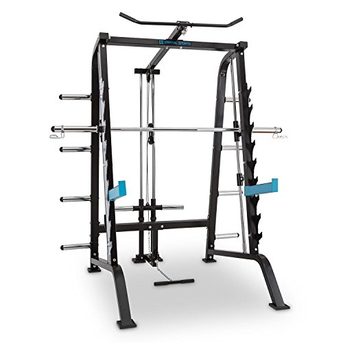 CAPITAL SPORTS Squatster Jaula de sentadillas multifunción (barra de pesas, entrenamiento halterofilia, 9 niveles, soportes seguridad, barra integrada con tracción superior e inferior, armazón acero)