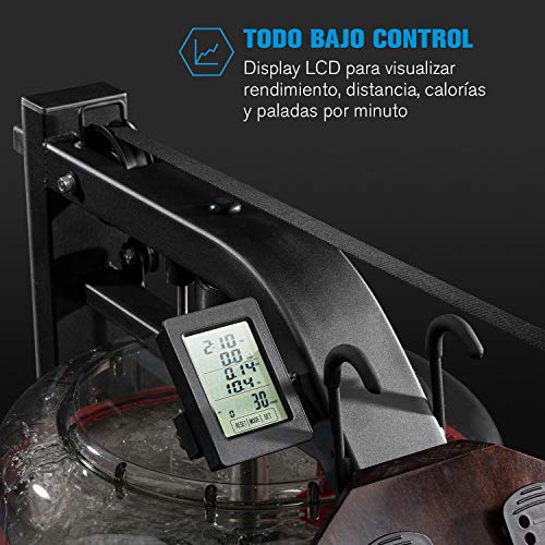 Capital Sports Stoksman 2.0 Remoergómetro - Máquina de Remo, Sillín Estable corredizo, Pantalla LCD, Riel de Doble de Madera, Almacenamiento Compacto Vertical, Refuerzos de Metal, Marrón Oscuro