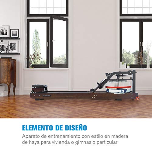 Capital Sports Stoksman 2.0 Remoergómetro - Máquina de Remo, Sillín Estable corredizo, Pantalla LCD, Riel de Doble de Madera, Almacenamiento Compacto Vertical, Refuerzos de Metal, Marrón Oscuro