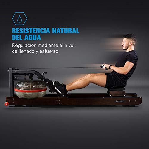 Capital Sports Stoksman 2.0 Remoergómetro - Máquina de Remo, Sillín Estable corredizo, Pantalla LCD, Riel de Doble de Madera, Almacenamiento Compacto Vertical, Refuerzos de Metal, Marrón Oscuro