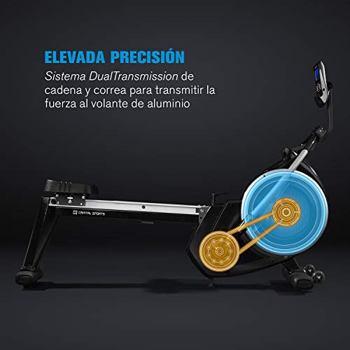 CAPITAL SPORTS The Skyf máquina de remo - Banco de remo , Entrenamiento eficaz , Resistencia magnética de 16 niveles , Rieles de aluminio de 90 cm , Soporte para tablet , Ordenador integrado , Negro