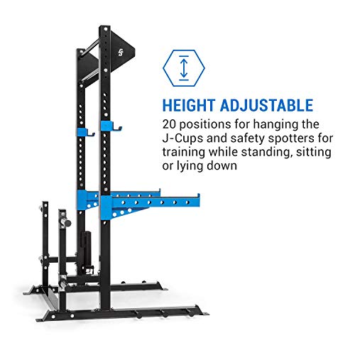 CapitalSports Amazor Eco - Media Jaula de Potencia Multifuncional, Landmine Doble, Barra dominadas, Brazos Seguridad de Altura Regulable, 2 agarres para Barra de Pesas, Revestimiento en Polvo, Negro