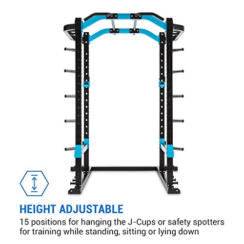 CapitalSports Amazor Pro - Jaula de musculación Multifuncional, hasta 500 kg, J-Cups para 350 kg, Monkey Bars para 200 kg, Barra de dominadas para 150 kg, Ajustable, Acero Revestido en Polvo, Negro