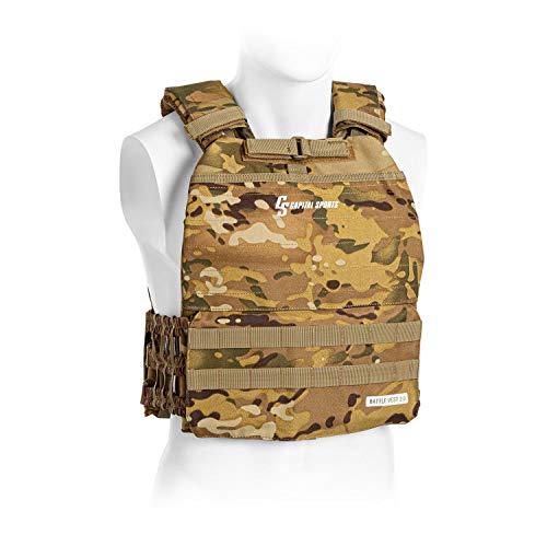 CapitalSports Battlevest 2.0 - Chaleco lastrado, 2 Pesas Acero, 8,75 lbs por Pesa, Cintas de Velcro, Acolchado, Malla Interior, Cable desenganche rápido,Mango Arrastre,Transpirable, Verde