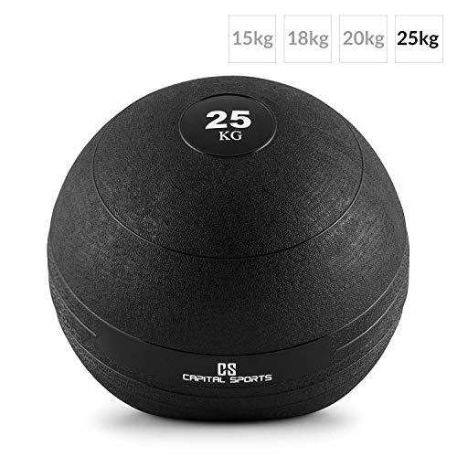 CapitalSports Capital Sports Groundcracker Pelota de Peso 25kg (Balón Medicinal Goma, Relleno Arena y Hierro, lanzamientos sin Rebote, Superficie Rugosa Antideslizante)