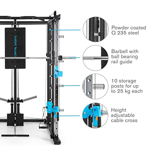 CapitalSports Capital Sports Pro Amaze Multipresa - Barra de dominadas, Máquina de Sentadillas, Cable Cross, Altura Regulable, Tubo de Acero Robusto, Barra de tracción, Negro