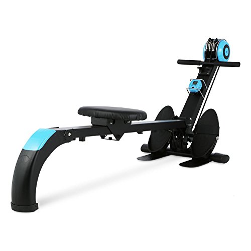 CapitalSports Capital Sports Stringmaster Máquina Remo - 100 kg Capacidad MAX, Banco Remo Plegable multifunción, Monitor Actividad, Entrenamiento de pie o Sentado, Negro/Azul