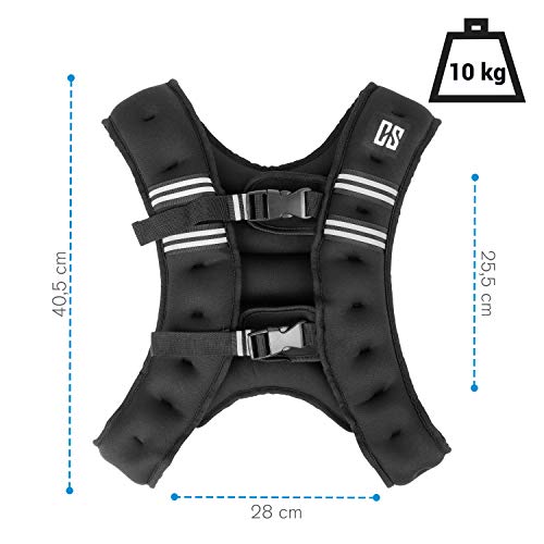 CapitalSports Capital Sports X-Vest Chaleco, Peso: 10 kg, Material: Neopreno/Nylon, Material de Relleno: Bolas de Acero, para el Entrenamiento de Peso Corporal y Funcional, 2 Correas de Pecho, Negro