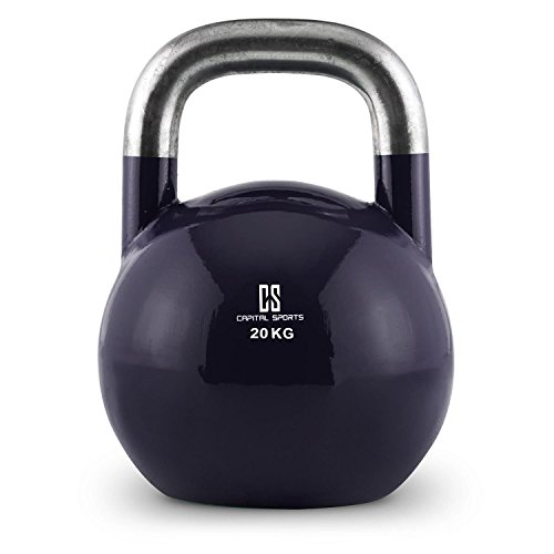 CapitalSports Compket 20 Pesa Rusa de competición (20kg Peso, Bola de Acero, Mango Suave, Base alisada, Adecuado para Uso al Aire Libre, indicador de Kilos, Kettlebell Color Azul Oscuro)