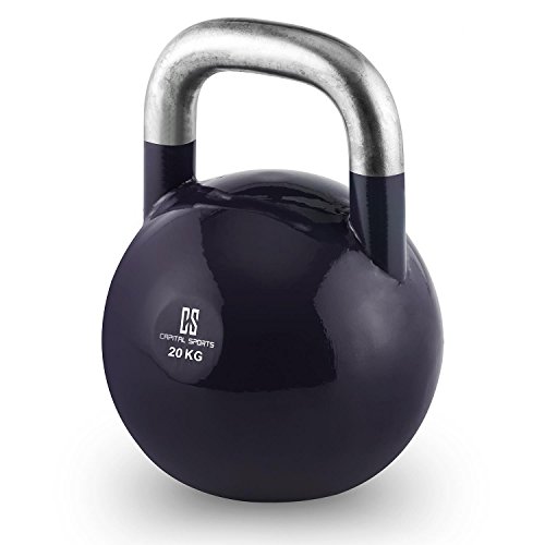 CapitalSports Compket 20 Pesa Rusa de competición (20kg Peso, Bola de Acero, Mango Suave, Base alisada, Adecuado para Uso al Aire Libre, indicador de Kilos, Kettlebell Color Azul Oscuro)