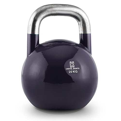 CapitalSports Compket 20 Pesa Rusa de competición (20kg Peso, Bola de Acero, Mango Suave, Base alisada, Adecuado para Uso al Aire Libre, indicador de Kilos, Kettlebell Color Azul Oscuro)