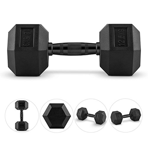 CapitalSports Hexbell Dumbbell Par de Pesas 2 x 12,5 kg (recubiertas de Resistente Goma Dura, Barra de Acero Negro con estrías, máxima sujeción, Peso indicado para facil reconocimiento)