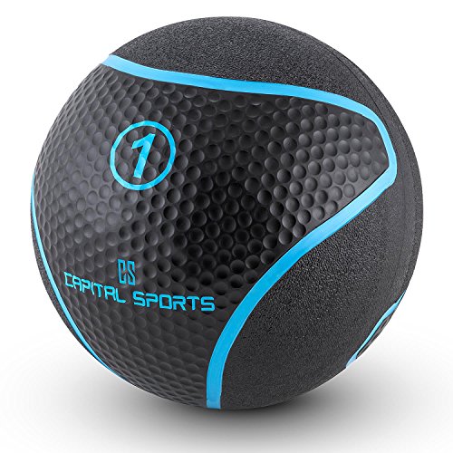 CapitalSports Medba 1 Balón Medicinal 1kg (Adecuado para Ejercicios de Entrenamiento Core, Functional Training y Cross-Training, Goma Negro)