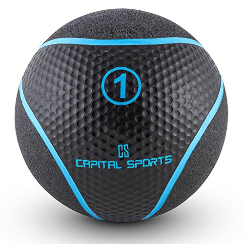 CapitalSports Medba 1 Balón Medicinal 1kg (Adecuado para Ejercicios de Entrenamiento Core, Functional Training y Cross-Training, Goma Negro)