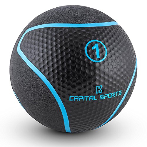 CapitalSports Medba 1 Balón Medicinal 1kg (Adecuado para Ejercicios de Entrenamiento Core, Functional Training y Cross-Training, Goma Negro)