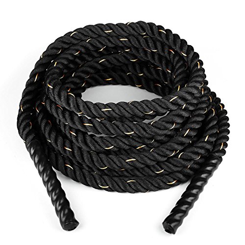 CapitalSports Monster Rope Cuerda Cross-Training (15 Metros Longitud, 3,8 cm diámetro, Nailon, Cabo Triple, Extremos con Funda termoretráctil Evita Quemaduras) - Negro