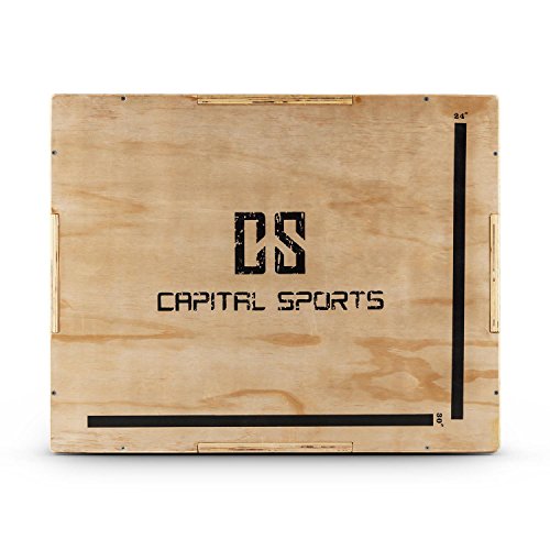 CapitalSports Shineater Caja de Salto pliométrica (3 Alturas de 20", 24" y 30", de Madera de 11 Capas, Apta Gimnasio Profesional o Entrenamiento al Aire Libre) - Madera