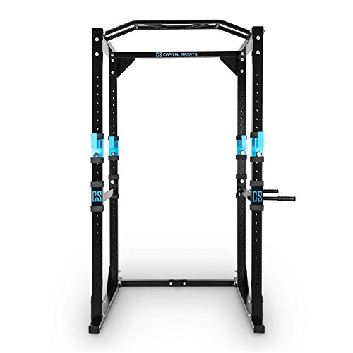 CapitalSports Tremendour Jaula de musculación (Acero, Soportes Seguridad, 4 Ganchos en J, Barra multiagarre, Barras paralelas Desmontables, Pesas, Press, Flexiones) - Azul