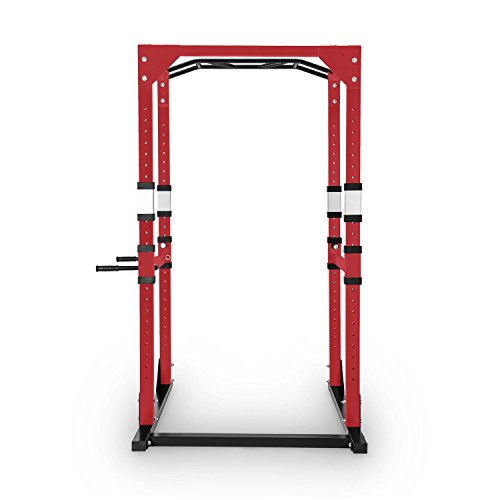 CapitalSports Tremendour Jaula de musculación en casa (Acero canteado, Profesional, multiagarre, Flexiones, paralelas, Soporte Seguridad, Sentadillas, 4 Ganchos en J) - Rojo