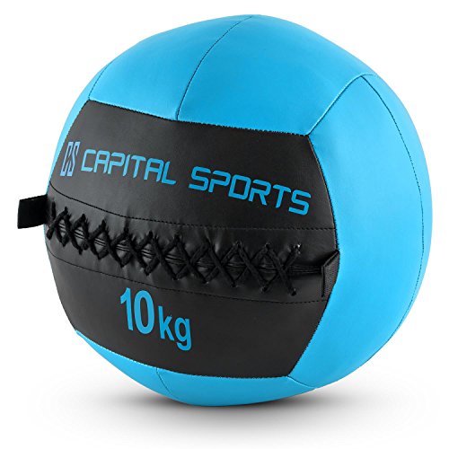 CapitalSports Wallba 10 Balón Medicinal de Cuero sintético (Peso 10 kg, Forro Exterior, Costuras resistententes, Superficie manejable, Esfera Ejercicios Gimnasia, Pelota Agarre Adecuado para Entrena