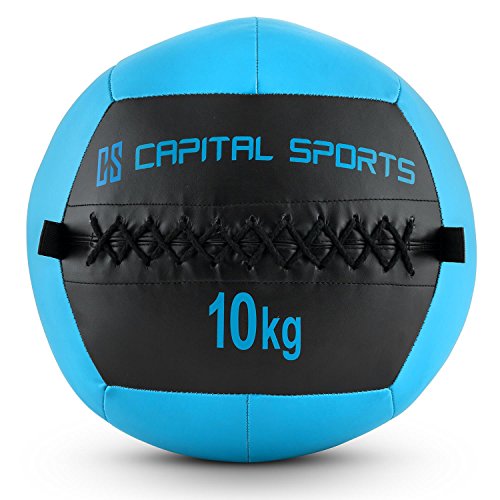 CapitalSports Wallba 10 Balón Medicinal de Cuero sintético (Peso 10 kg, Forro Exterior, Costuras resistententes, Superficie manejable, Esfera Ejercicios Gimnasia, Pelota Agarre Adecuado para Entrena