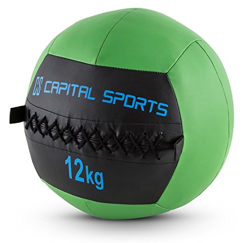 CapitalSports Wallba 12 Balón Medicinal de Cuero sintético (Peso 12 kg, Forro Exterior, Costuras resistententes, Superficie manejable, Esfera Ejercicios Gimnasia, Pelota Agarre Adecuado para Entrena