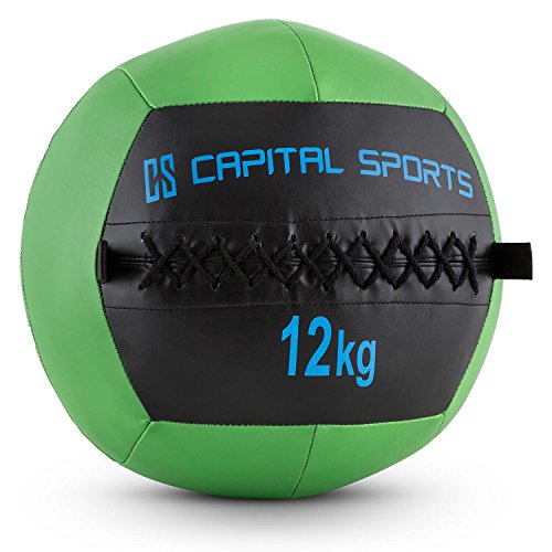 CapitalSports Wallba 12 Balón Medicinal de Cuero sintético (Peso 12 kg, Forro Exterior, Costuras resistententes, Superficie manejable, Esfera Ejercicios Gimnasia, Pelota Agarre Adecuado para Entrena