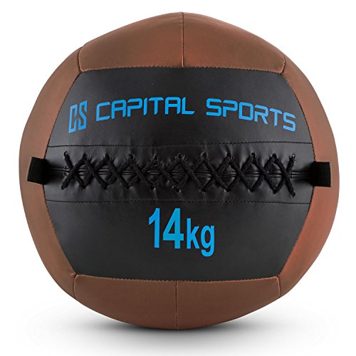 CapitalSports Wallba 14 Balón Medicinal de Cuero sintético (Peso 14 kg, Forro Exterior, Costuras resistententes, Superficie manejable, Esfera Ejercicios Gimnasia, Pelota Agarre Adecuado para Entrena