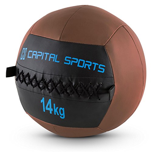 CapitalSports Wallba 14 Balón Medicinal de Cuero sintético (Peso 14 kg, Forro Exterior, Costuras resistententes, Superficie manejable, Esfera Ejercicios Gimnasia, Pelota Agarre Adecuado para Entrena