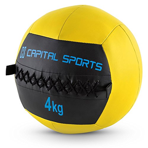 CapitalSports Wallba 4 Balón Medicinal de Cuero sintético (Peso 4 kg, Forro Exterior, Costuras resistententes, Superficie manejable, Esfera Ejercicios Gimnasia, Pelota Agarre Adecuado para entrenami