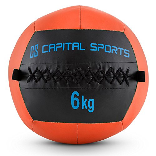 CapitalSports Wallba 6 Balón Medicinal de Cuero sintético (Peso 6 kg, Forro Exterior, Costuras resistententes, Superficie manejable, Esfera Ejercicios Gimnasia, Pelota Agarre Adecuado para entrenami