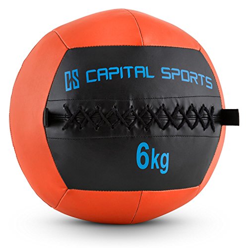 CapitalSports Wallba 6 Balón Medicinal de Cuero sintético (Peso 6 kg, Forro Exterior, Costuras resistententes, Superficie manejable, Esfera Ejercicios Gimnasia, Pelota Agarre Adecuado para entrenami