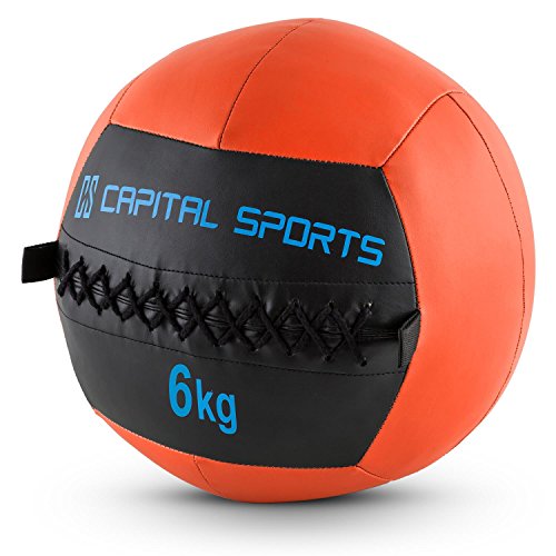 CapitalSports Wallba 6 Balón Medicinal de Cuero sintético (Peso 6 kg, Forro Exterior, Costuras resistententes, Superficie manejable, Esfera Ejercicios Gimnasia, Pelota Agarre Adecuado para entrenami