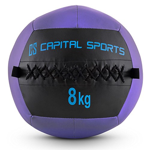 CapitalSports Wallba 8 Balón Medicinal de Cuero sintético (Peso 8 kg, Forro Exterior, Costuras resistententes, Superficie manejable, Esfera Ejercicios Gimnasia, Pelota Agarre Adecuado para entrenami